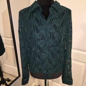 Adrianna Papell Dark Green Lace Blouse